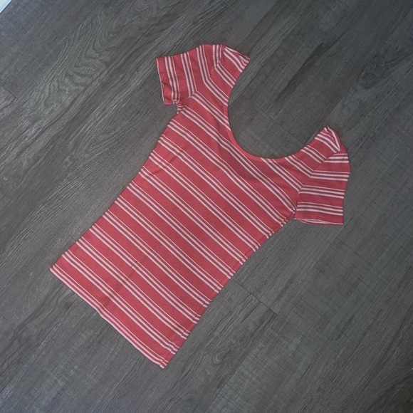 Striped Ribbed Scoop Neck Tee - Picture 1 of 5